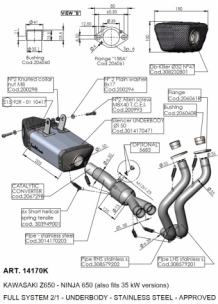 Leovince Underbody RVS Compleet 2in1 Uitlaatsysteem met E-keur incl. Kat. Kawasaki Ninja 650 2017 > 2020