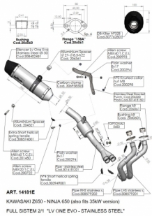 Leovince LV One Evo RVS Compleet 2in1 Uitlaatsysteem met E-keur Kawasaki Z 650 2017 > 2020